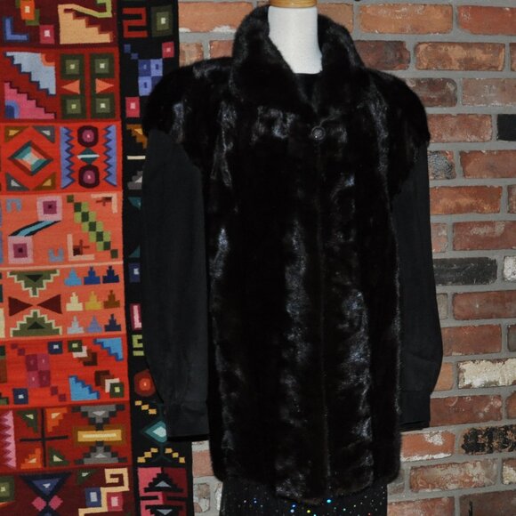 MINK Paw FUR Sable Black Brown Suede Leather Sleeves Car Coat Jacket - Picture 3 of 12